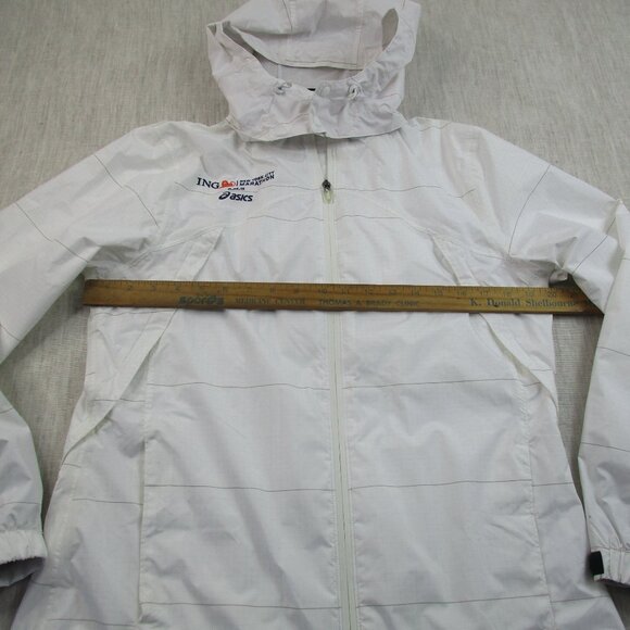 Asics New York City Marathon Jacket Womens 12 White Windbreaker Hooded Full Zip‎ - Picture 15 of 16